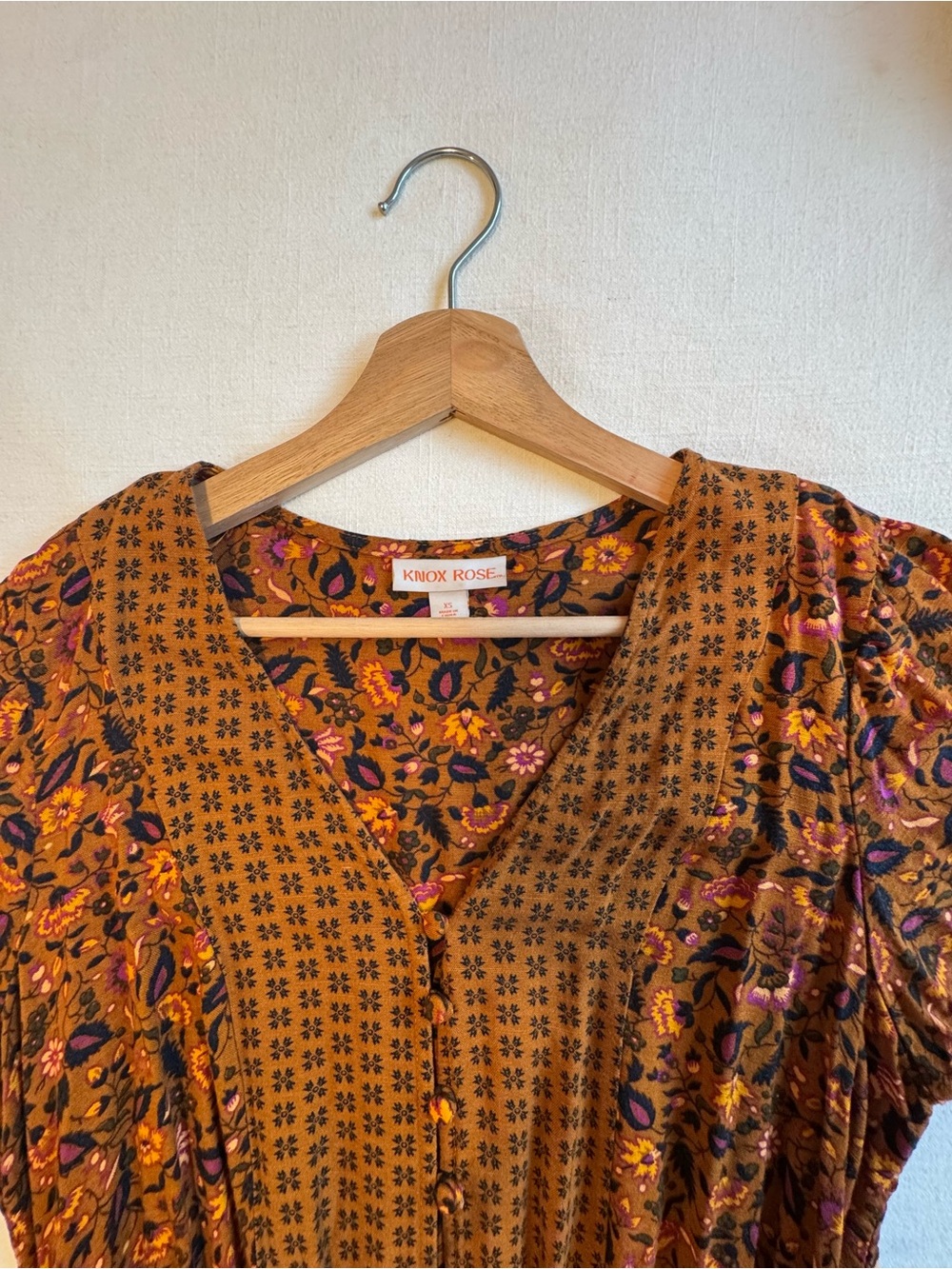 Knox Rose Rust Floral Button-Front Long Sleeve Midi Dress - Picture 8 of 8